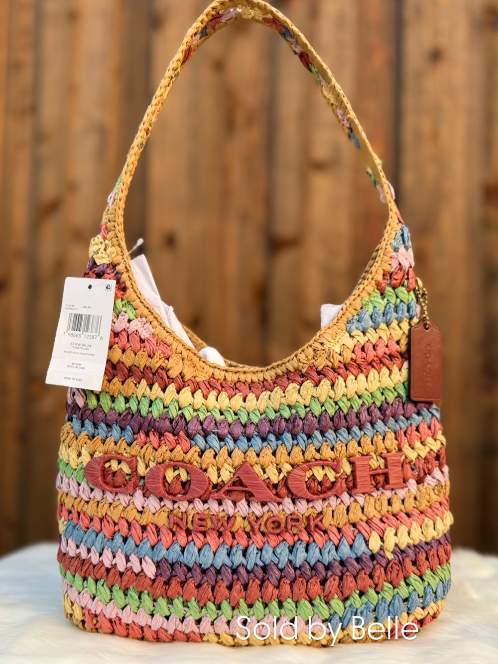 NWT Coach Rainbow Straw Brooklyn 28 Brass